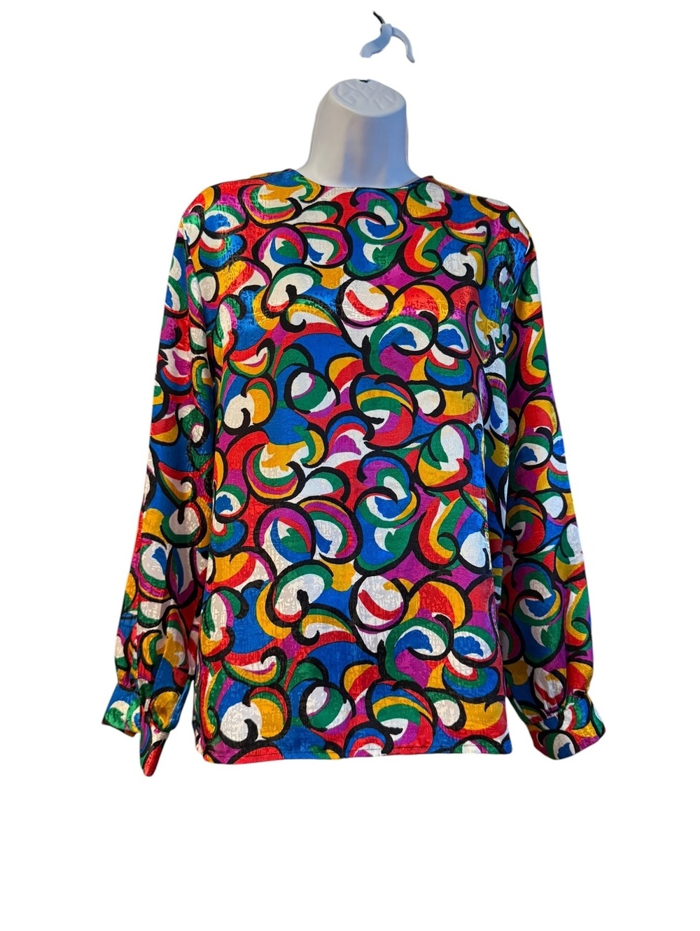 Vintage Vibrant Multicolor Patterned Long Sleeve Blouse by La Chine